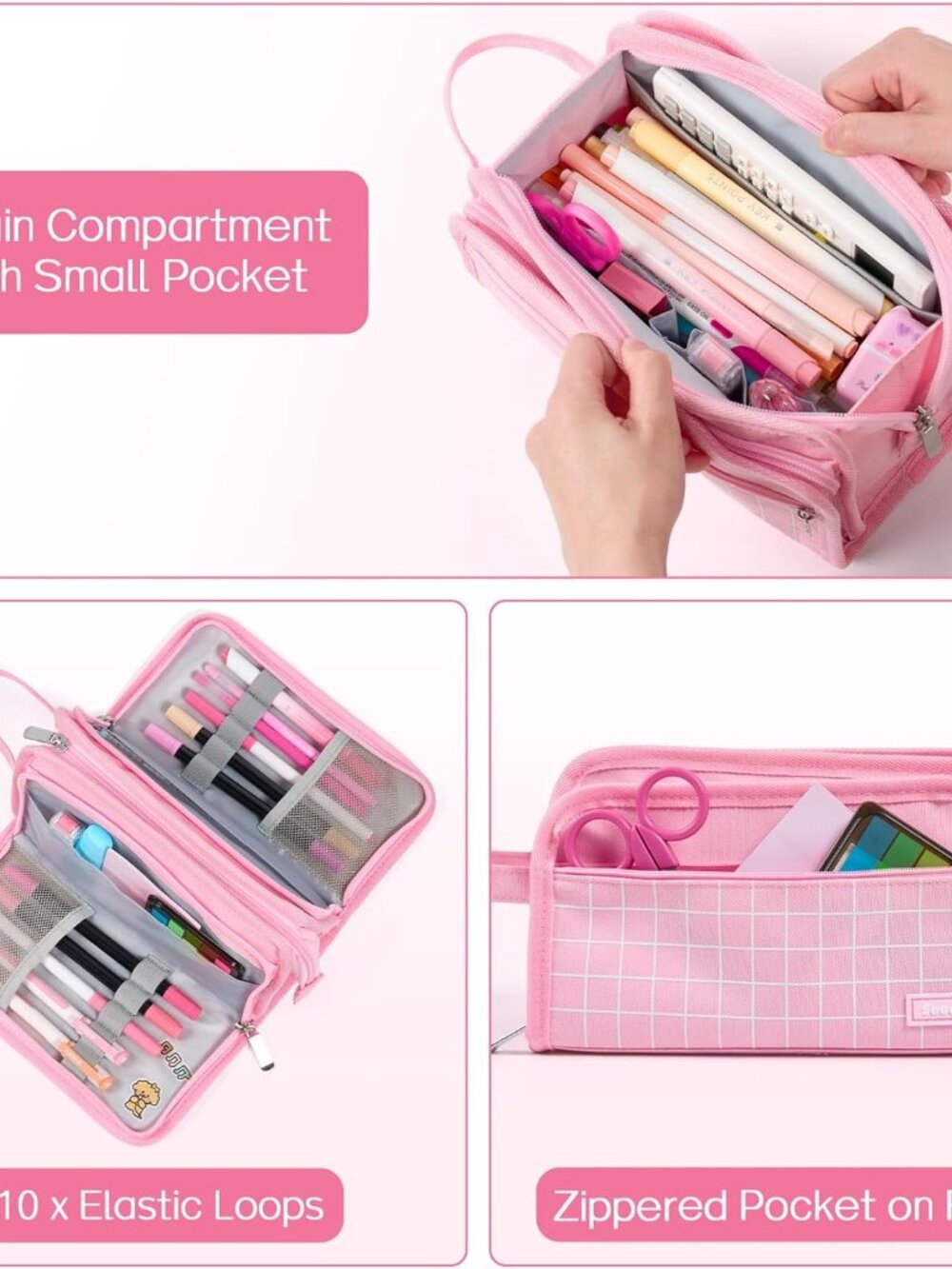 Large Pencil Case, Big Capacity Pencil Pouch Pen Bag with 3 Compartment, Portabl - Picture 4 of 8